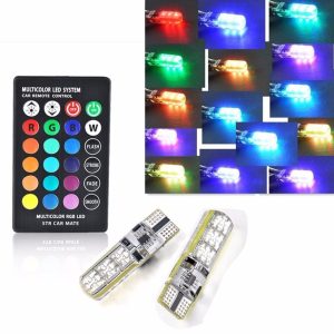 CAR PARKING LIGHT (MULTICOLOR BY REMOTE)RGB T10 W5W Led Car Clearance Lights SMD RGB T10 LED 194 168 Bulb Remote Width Interior Lighting Source Car Styling