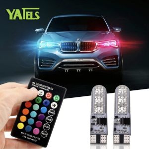 CAR PARKING LIGHT (MULTICOLOR BY REMOTE)RGB T10 W5W Led Car Clearance Lights SMD RGB T10 LED 194 168 Bulb Remote Width Interior Lighting Source Car Styling