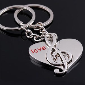 1 Pair Couple Love Heart Musical Note key chain