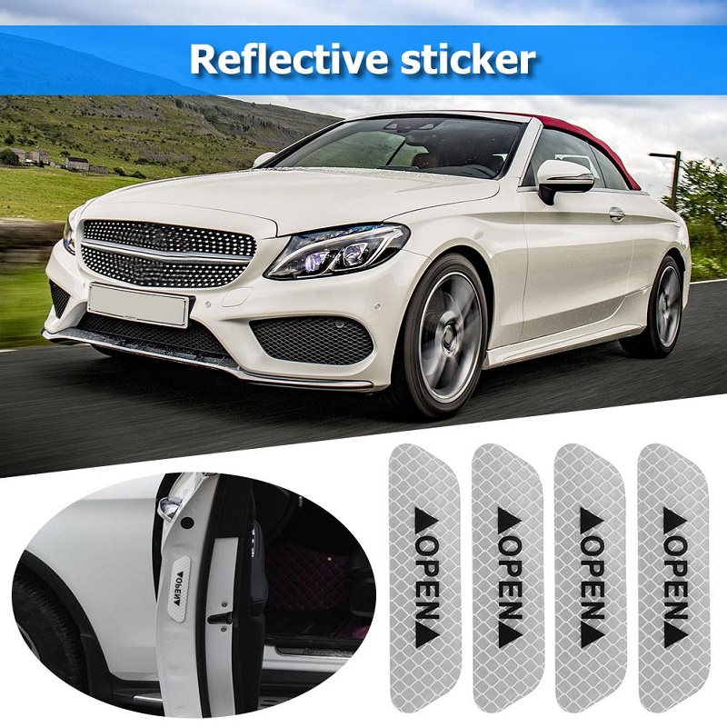 4PCS Super Car Door Open Sticker Reflective Tape Safety Warning
