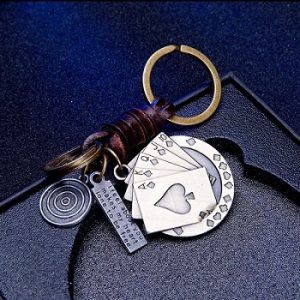 Creative Poker Pendant Suspension Leather Keys Chain