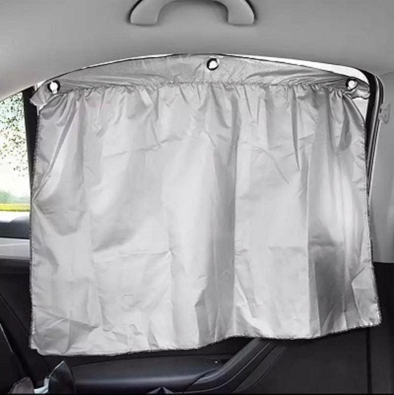 2 PCS Set Sucker Fixing Car Sunshade Curtains Silver Coating Cloth