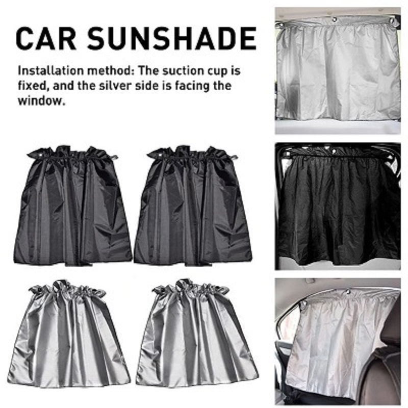 2 PCS Set Sucker Fixing Car Sunshade Curtains Silver Coating Cloth - Image 4