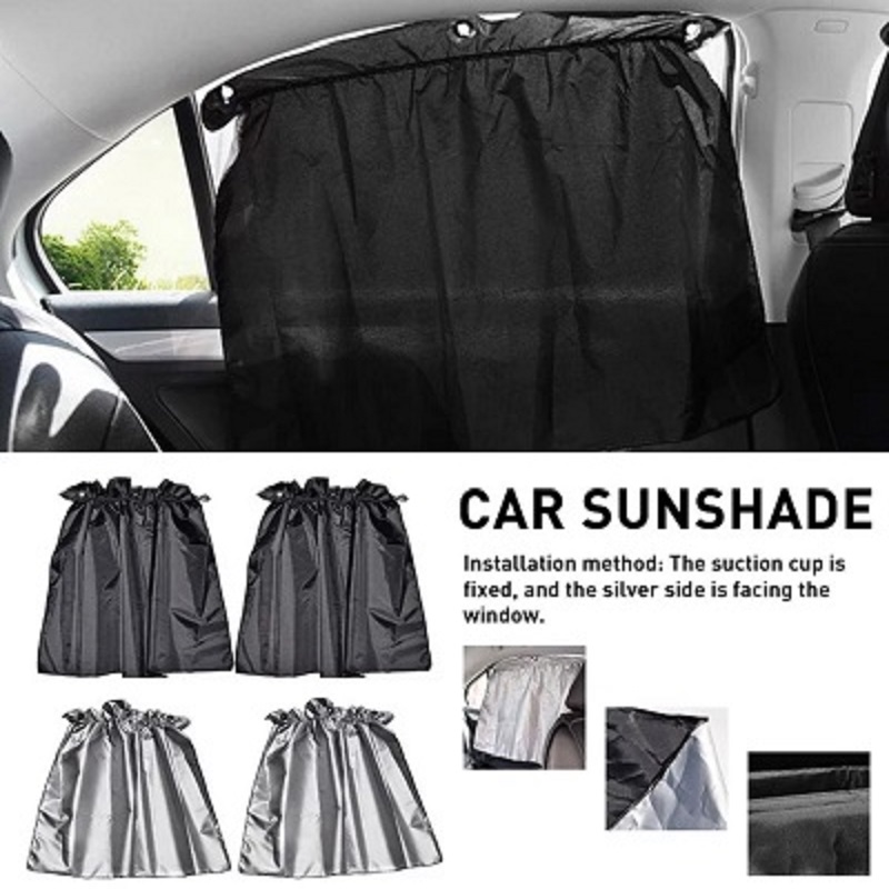 4 PCS Set Sucker Fixing Car Sunshade Curtains Silver Coating Cloth - Image 5