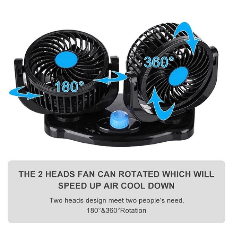 12V 360 Degree Adjustable Car Auto Air Dual Head Fan - Image 2