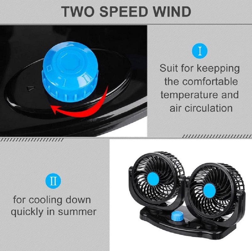 12V 360 Degree Adjustable Car Auto Air Dual Head Fan - Image 3