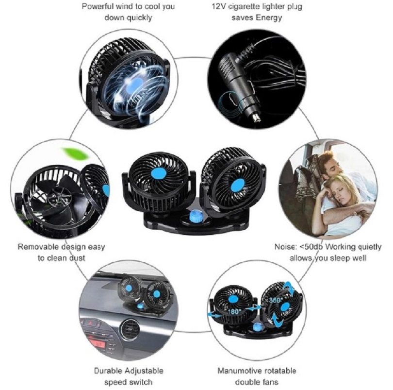12V 360 Degree Adjustable Car Auto Air Dual Head Fan - Image 5