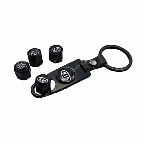 4X K.I.A Logo Car Wheel Tyre Valves Dust Stems Air Caps + Keychain - Image 2