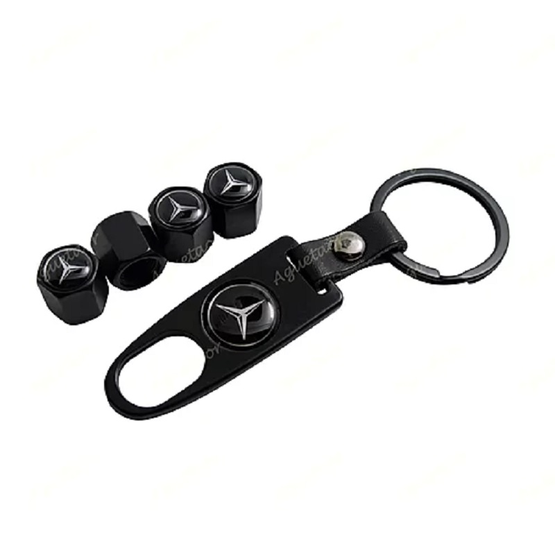 4X M.e.r.c.e.d.e.s Logo Car Wheel Tyre Valves Dust Stems Air Caps + Keychain - Image 3