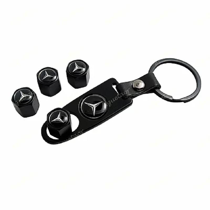 4X M.e.r.c.e.d.e.s Logo Car Wheel Tyre Valves Dust Stems Air Caps + Keychain - Image 2