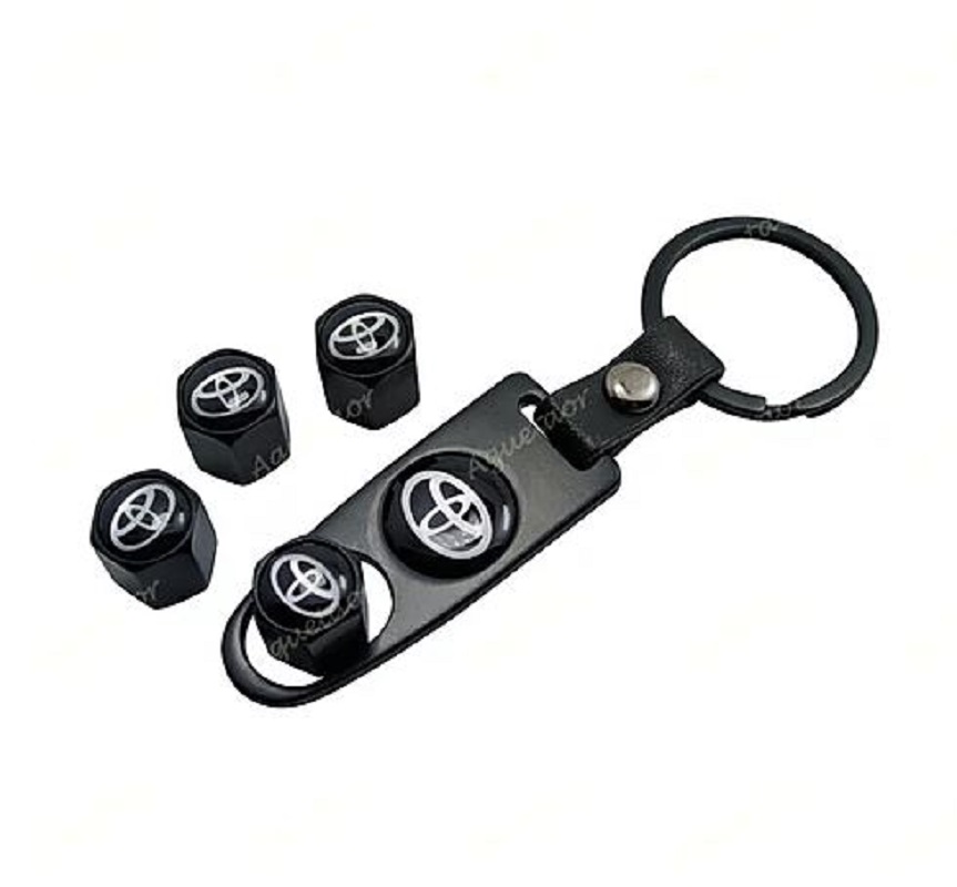 4X T.o.y.o.t.a Logo Car Wheel Tyre Valves Dust Stems Air Caps + Keychain - Image 2
