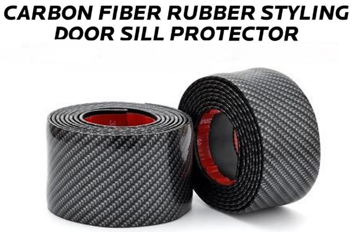 2 PCS Carbon Fiber Rubber Styling Door Sill Protector 7cm X 1 Meter