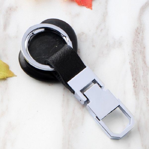 Simple Leather Double Ring Metal Key Chain - Image 3