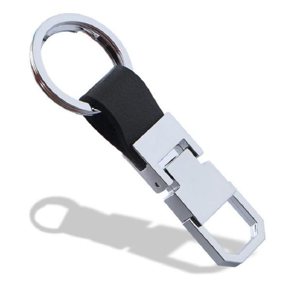 Simple Leather Double Ring Metal Key Chain - Image 2