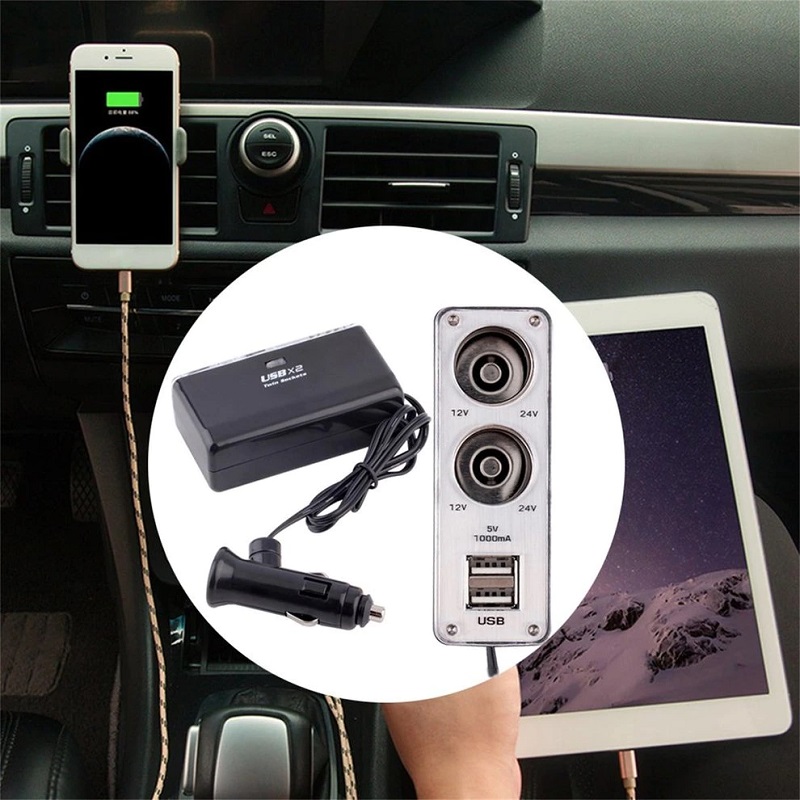 Universal Dual Plug and 2 USB Ports For Car Charger Adapter