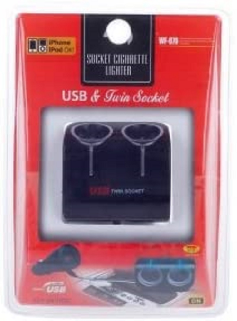 Universal Dual Plug 2 Way Car Socket Splitter + USB Port Charger Adapter