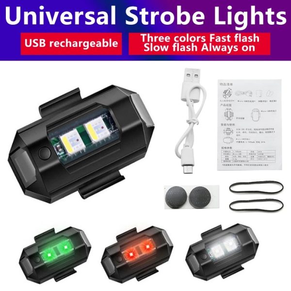2 Pcs Universal Led Aircraft Strobe Lights Anti Collision Warning Light with USB Charging 7 Colors - Image 2