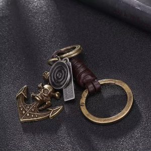 Leather Keychain Keyring Anchor Pendant