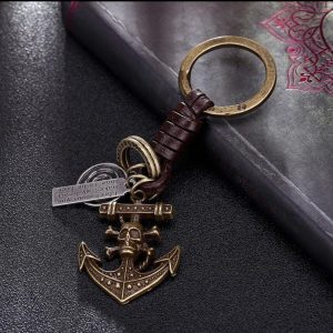 Leather Keychain Keyring Anchor Pendant