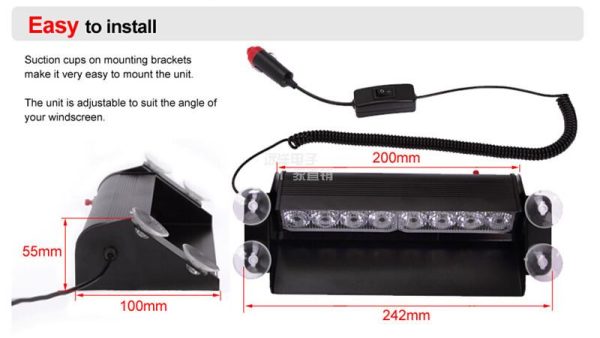 8 LED Red and Blue Police Flash Light For Dashboard - Image 3