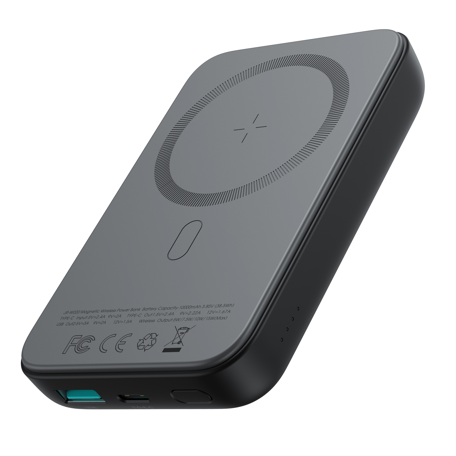 JOYROOM JR-W020 Magnetic Wired + Wireless 2-In-1 Design Wireless Power Bank 10000MAH Black