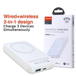 JOYROOM JR-W020 Magnetic Wired + Wireless 2-In-1 Design Wireless Power Bank 10000MAH White