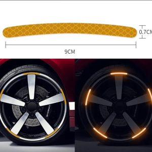 20 Pcs Car Wheel Hub Reflective Sticker Tire Rim Reflective Strips Luminous Sticker for Night Driving Yellow